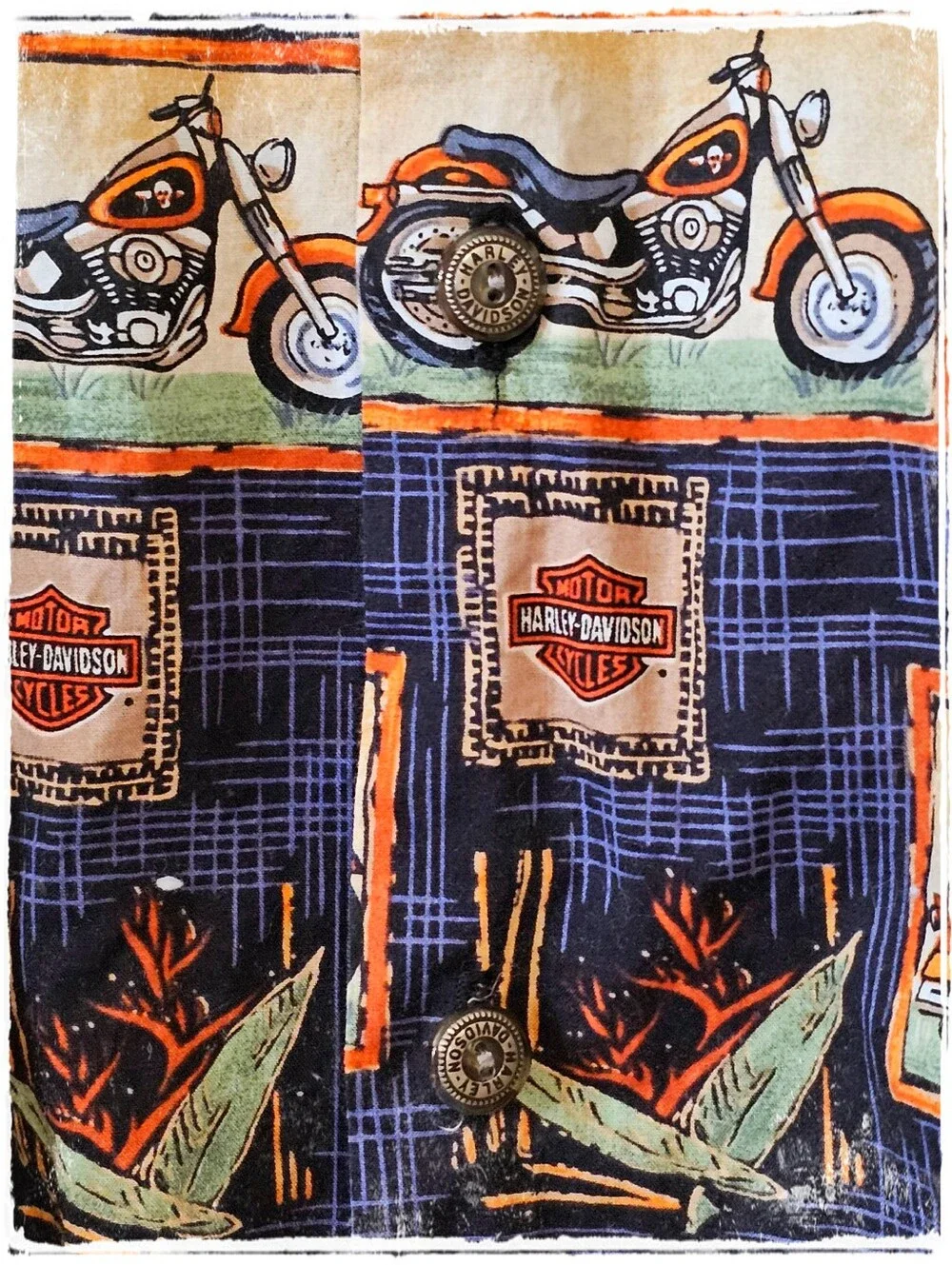 Men's Navy Vintage Harley-Davidson All-Over Print Button-Down Short Sleeve Shirt